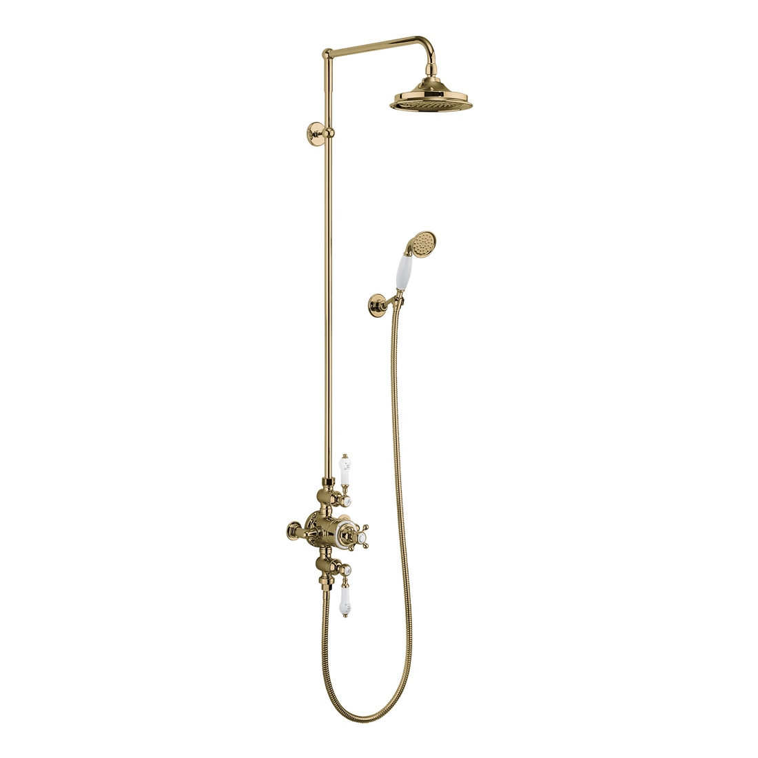 Avon Thermostatic Exposed Shower Valve Two Outlet,Rigid Riser, Swivel Shower Arm, Handset & Holder with Hose with 9 inch rose  - GOLD